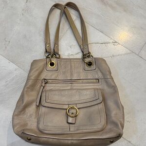 Coach Elegant Pearly Tan Leather Tote Bag